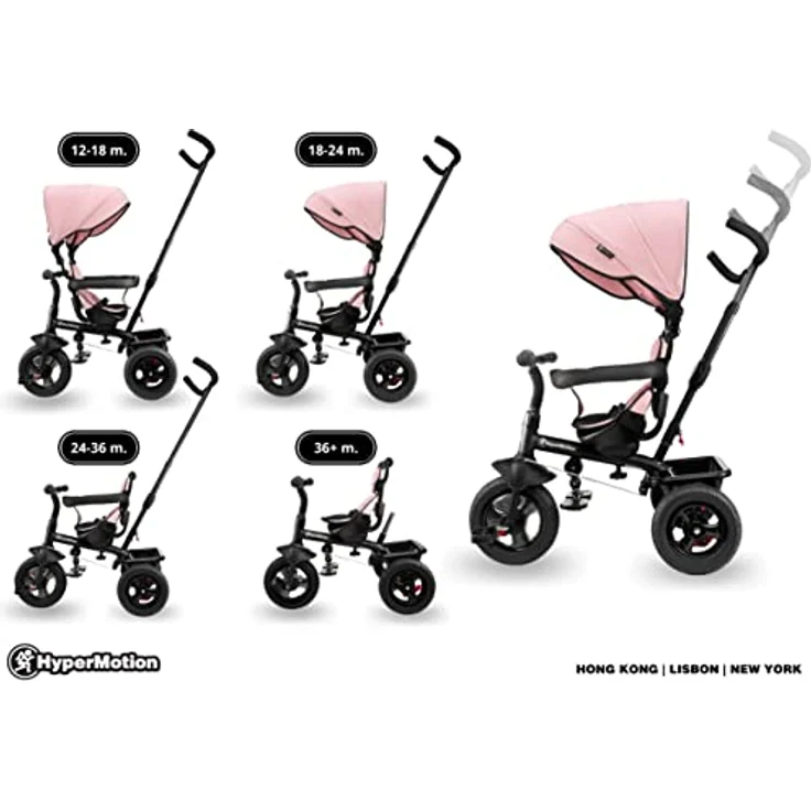 HyperMotion Dreirad für Kinder von 1 Jahr bis 20 kg, Kinderfahrräder, 1–4 Jahre, Kinderfahrrad mit Schiebelenker, Dreirad, Elterngriff, rosa – Bild 3
