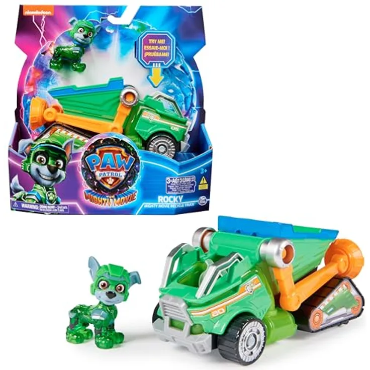 Spin Master PAW Patrol: Der Mighty Kinofilm Rocky Superhelden-Basis-Fahrzeug mit Mülltransporter, Licht- und Geräuscheffekten, Spielzeug für Kinder ab 3 Jahren