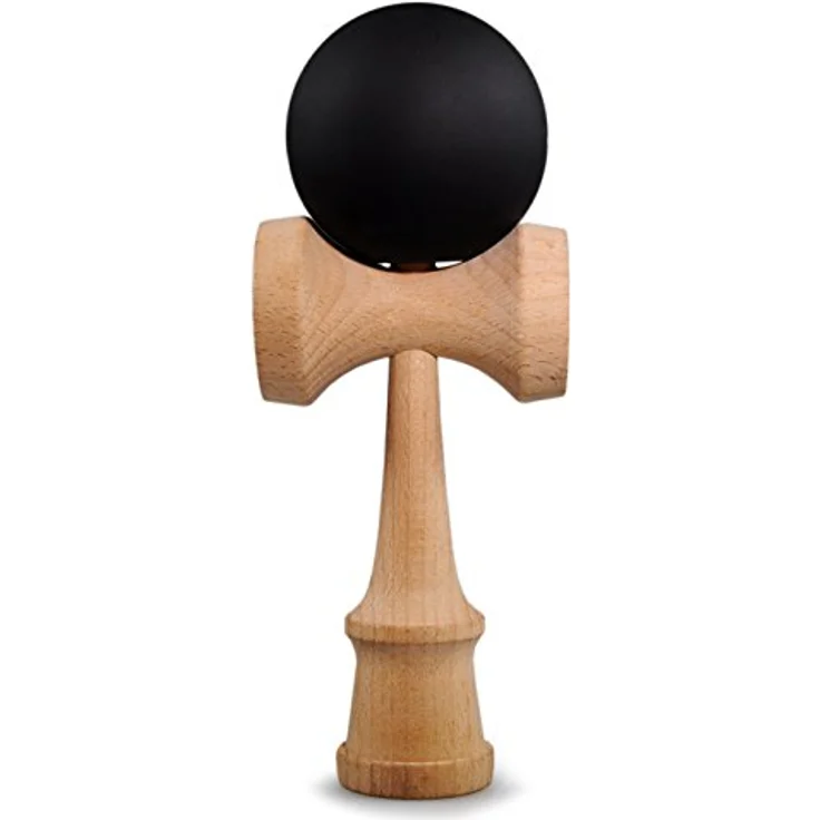 Ganzoo Kendama, klassisches Japanisches Holzsportgerät aus Buche schwarz, Kugel mit Loch an Schnur, 3 Fangteller für Geschicklichkeit und Tricktraining – Bild 1