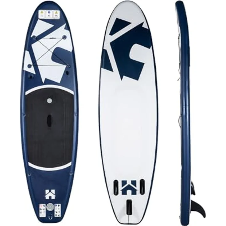 HOME DELUXE Stand Up Paddle Board Größe S, Blau – Aufblasbares SUP mit rutschfester Oberfläche, 3-Finnen-System und umfangreichem Zubehör – Bild 1