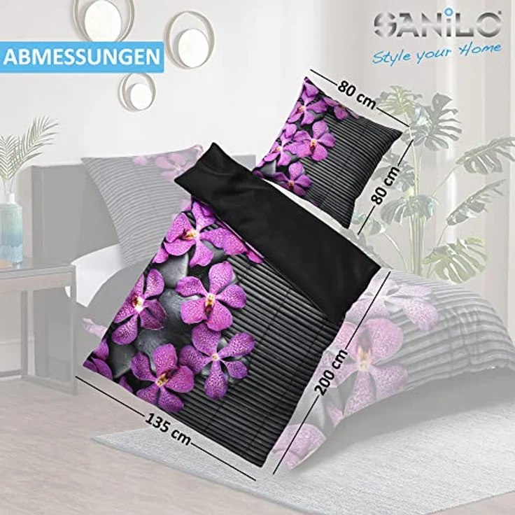 Sanilo® Vanda Bettwäsche 135x200 cm, 100% feinste Baumwolle, 4-teilig, Oeko-TEX zertifiziert, Wendebettwäsche, Pflegeleicht – Bild 5