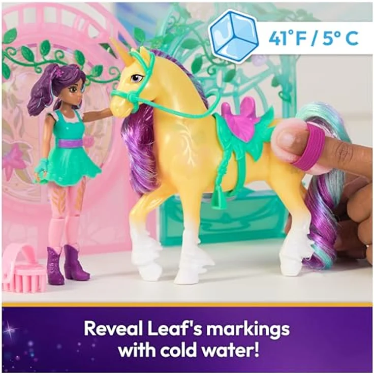 Spin Master Anziehpuppe Unicorn Academy - Stall Spielset, Ava & Leaf mit Farbwechseleffekt und 15 Zubehörteilen – Bild 3