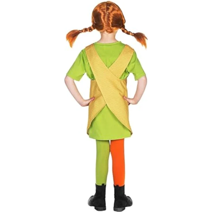 Maskworld Pippi Langstrumpf Kostüm für Kinder - 3teilig - grün/gelb Lizenz Filmkostüm (156/164) - Originalgetreues Design, bequemer Schnitt, für Rollenspiele – Bild 2