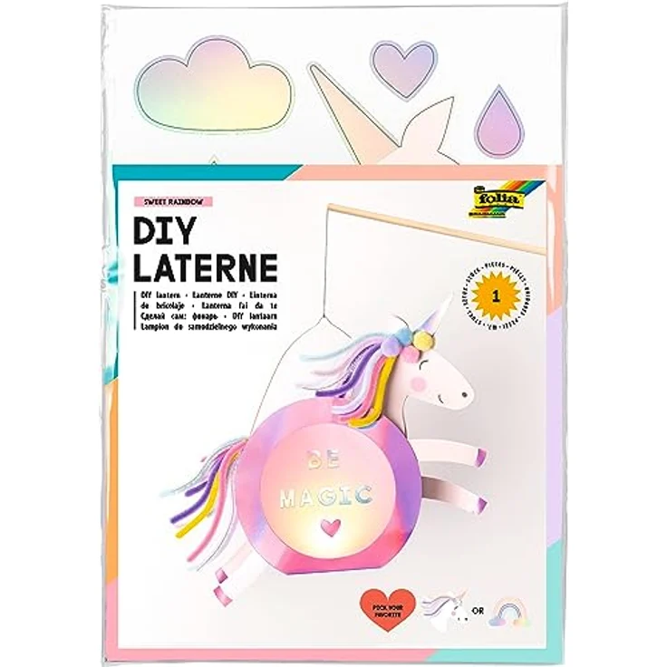 folia 94202 - Laternen Bastelset SWEET RAINBOW, ca. 10 x 23 x 33 cm - Bastelmaterial für eine Laterne, gestaltbar als Einhorn oder Regenbogen – Bild 1