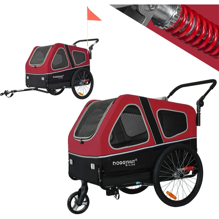 TIGGO Fahrradhundeanhänger Doggyhut S-Line XXL, 2 in 1: Fahrradanhänger & Hundebuggy für große Hunde bis 45 kg, mit Federung & Insektenschutz