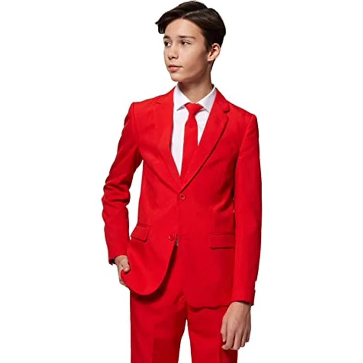 OppoSuits Teen Red Devil, dreiteiliger Anzug für Jugendliche in Rot, Slim-Fit Schnitt, inkl. Jacket, Hose und Krawatte – Bild 2