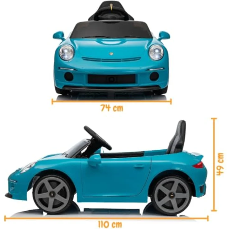 Porsche RUF GT Kinder Elektroauto, 12V, mit Fernbedienung, für 1-5 Jahre, blau, Sicherheitsgurt, MP3-Player, EVA-Reifen – Bild 5