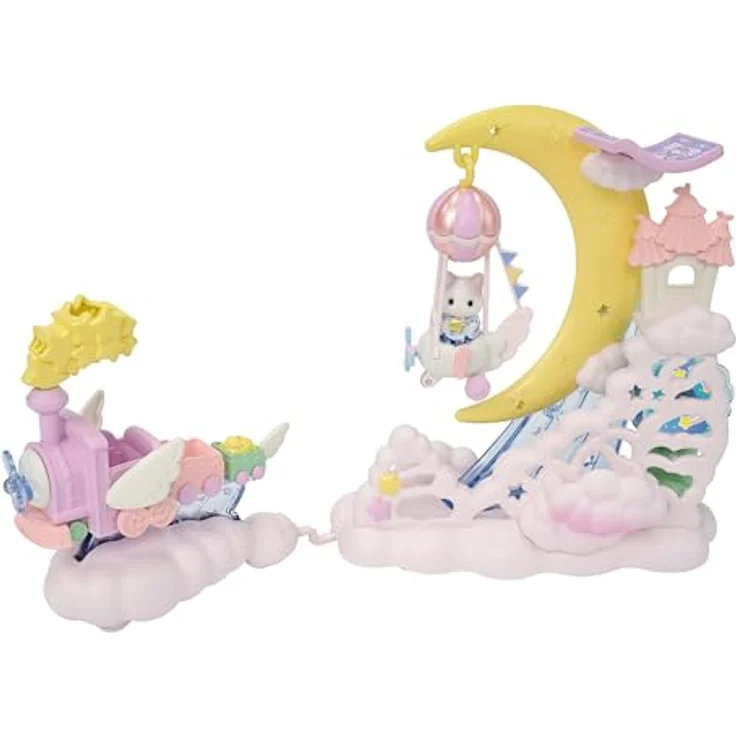 Sylvanian Families Magisches Luftschiff mit Milchkatzen-Babyfigur, inklusive beweglicher Figuren und Kombinationsmöglichkeit mit Regenbogenzug – Bild 4