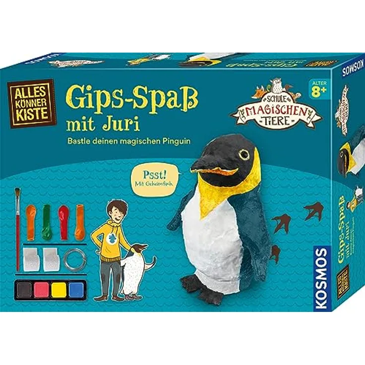 Kosmos 604660 AllesKönnerKiste Gips-Spaß mit Juri, DIY-Bastelset ab 8 Jahre, inklusive Luftballons, Draht, Farben und Pinsel, farbige Schritt-für-Schritt-Anleitung, Beschäftigung, Deko