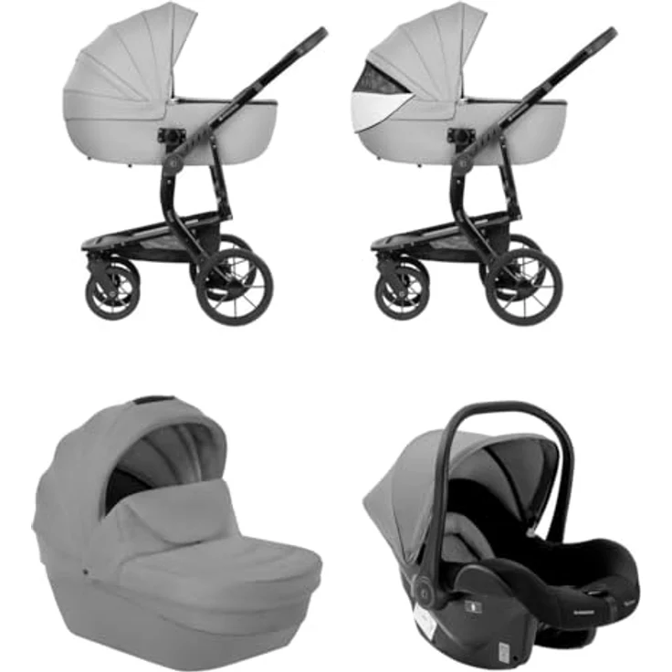 Kikkaboo Kinderwagen Irene 3 in 1, Kombikinderwagen mit Tragetasche, Autositz, verstellbarem Schiebegriff und Wickeltasche, geeignet von Geburt bis 15 kg – Bild 4