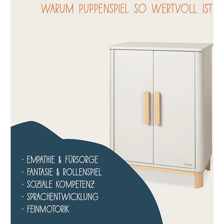 Pinolino Puppenschrank Malea, 4-tlg. mit 1 Einlegeboden, 1 Kleiderstange inkl. 3 Kleiderbügel, Beige – Bild 6
