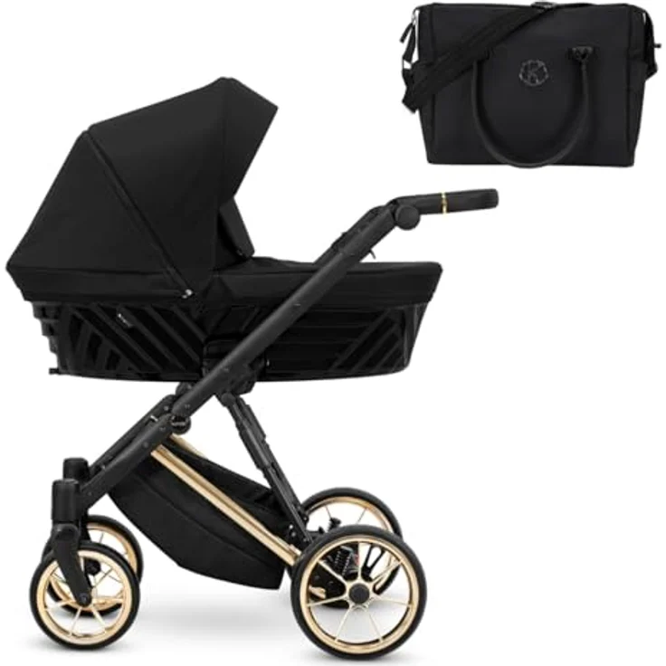 Kunert Ivento Premium 2in1 Kinderwagen, Goldrahmen in Schwarz, mit Allradaufhängung und verstellbarem Fünfpunktsicherheitsgurt – Bild 2