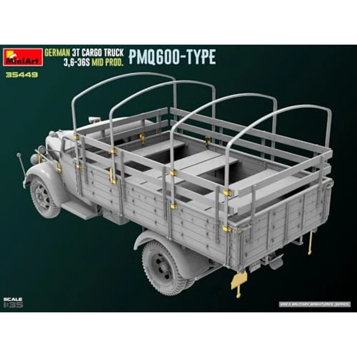 Mini Art 1:35 Dt. 3t Cargo Truck Mid Prod. PmQ600, detailliertes Standmodell mit realistischen Schweissnähten und 6 Varianten-Decals – Bild 6
