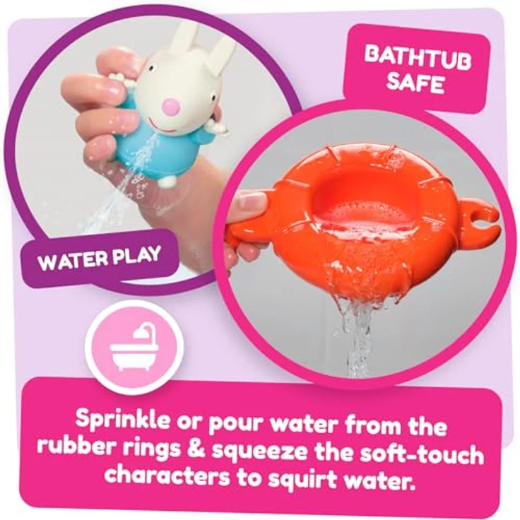 Toomies Peppa's Pool Party - 5 verbindende Ringbecher mit 5 Peppa Pig & Friends Water Squirter Babyspielzeug - Baby Badespielzeug & Planschbecken Spielzeug, bunt – Bild 3