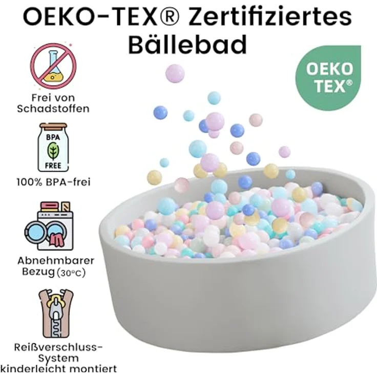 Zedachica Bällebad Baby, Schaumstoff Bällepool rund 120 cm, grau, für Innen und Außen, ohne Bälle, ab 1 Jahr – Bild 5