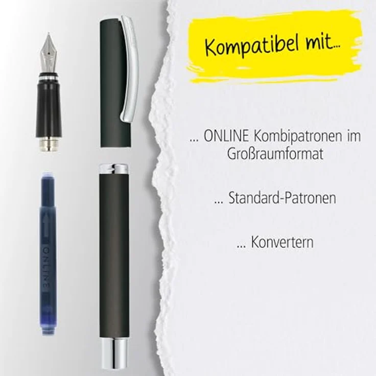 Online Pen Füller Vision Füllhalter, gebürstetes Aluminium, hochwertige Iridium-Feder, in Geschenkbox – Bild 7