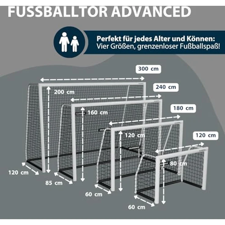 HUDORA Fußballtor Advanced 240 - Standfestes Fußball-Trainingstor für Kinder, Jugendliche & Erwachsene - Outdoor-Fußball-Tor für Garten mit engmaschigem Netz, grau – Bild 2