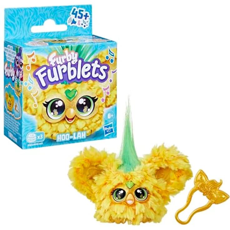 Furby Furblets Hoo-Lah Mini, interaktives elektrisches Plüschspielzeug mit Musik- und Sprachfunktionen, 5 cm, Gelb – Bild 3