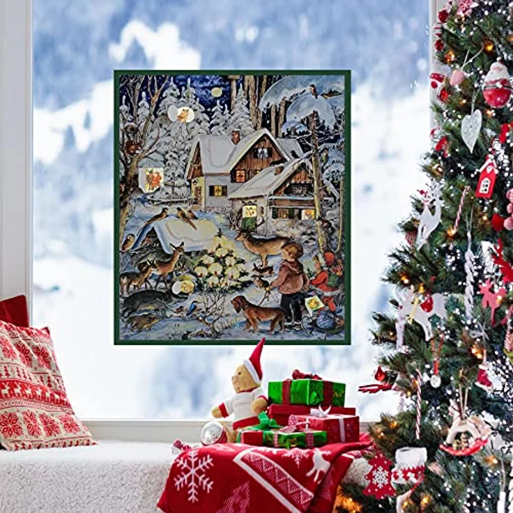 Richard Sellmer Verlag Nostalgischer Adventskalender "Winter bei den Tieren" mit Glitzer, A4 Format, Made in Germany – Bild 3
