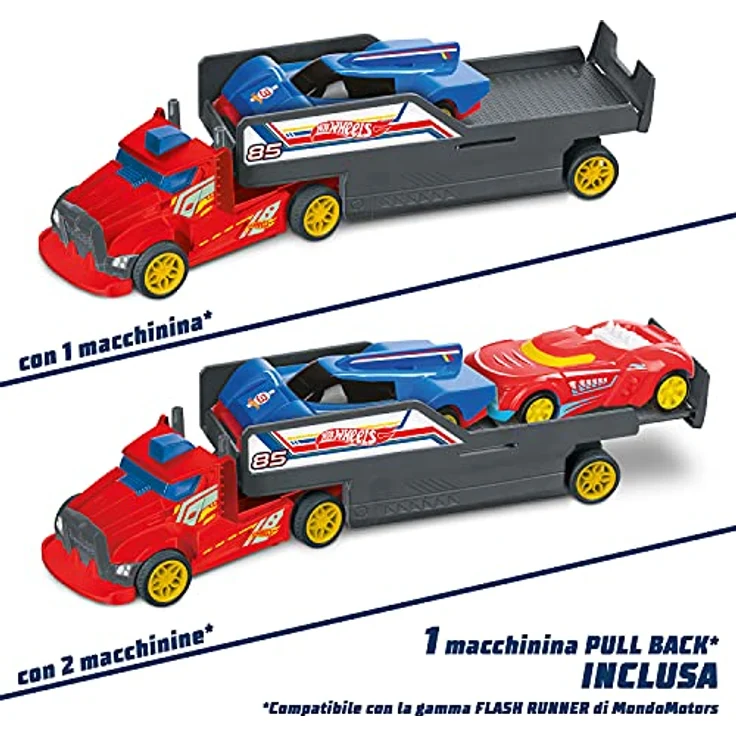 Mondo Hot Wheels Double Truck Camión teledirigido, 2-in-1-Renntruck mit abnehmbarem Anhänger und Rückwärtsfunktion, Farbe (63681) – Bild 6