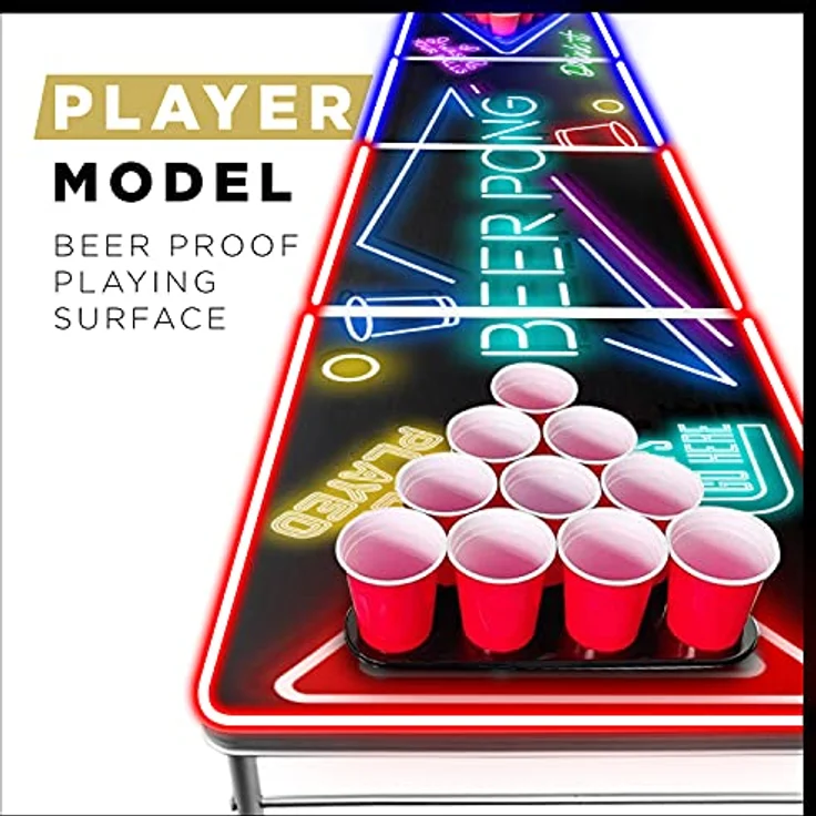 Offizieller Spotlight Beer Pong Tisch Set | Mit LED Beleuchtung | 1 Beer Pong Tisch + 2 Beer Pong Rack + 22 Rot Becher 53cl + 4 Ping-Pong-Bälle | OriginalCup® – Bild 5
