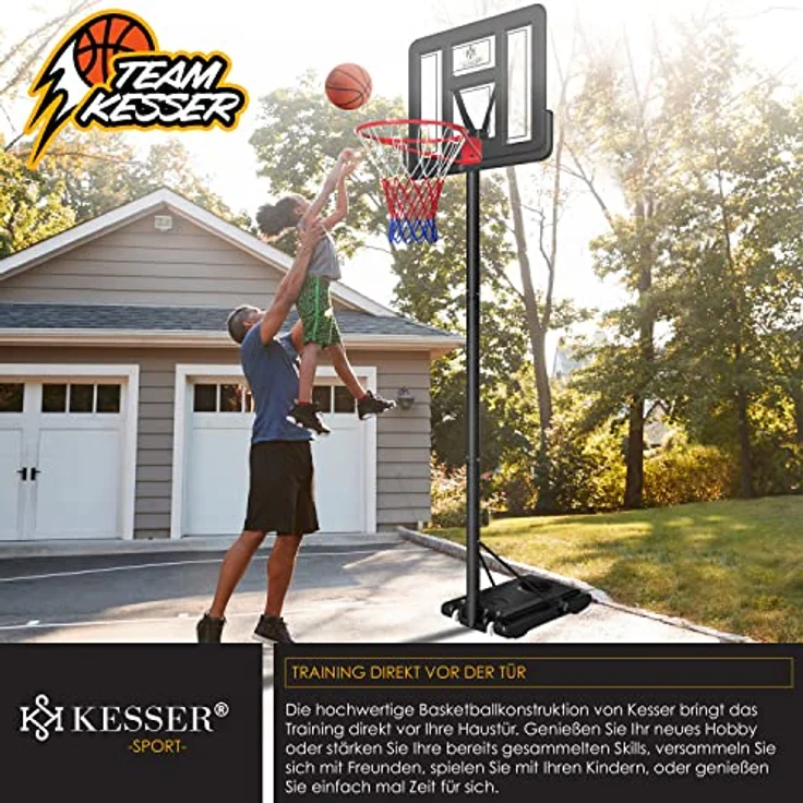 KESSER® Basketballkorb Premium mit Ständer Rollen Inkl. Basketball + Pumpe verstellbare Korbhöhe 230 bis 305 cm höhenverstellbar Korbanlage Outdoor komplett Basketballanlage für Erwachsene Kinder Schwarz - Preisvergleich – Bild 8