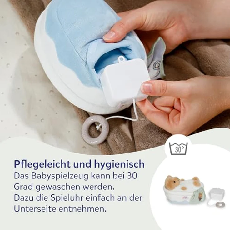 BABY Born Spieluhr Teddy 18cm Plüsch-Bär in Badewanne, herausnehmbares Musikmodul, waschbar – Bild 5