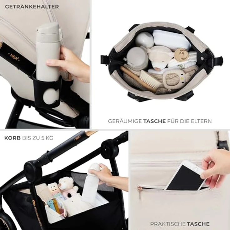 Kinderkraft Kombi-Kinderwagen NEA 2.0, 2-in-1 mit Babywanne und Sportsitz, Teleskopschieber, Zubehörset und Adapter - Midnight Black, bis 22 kg, inkl. Gratis Mobilitätsgarantie – Bild 15