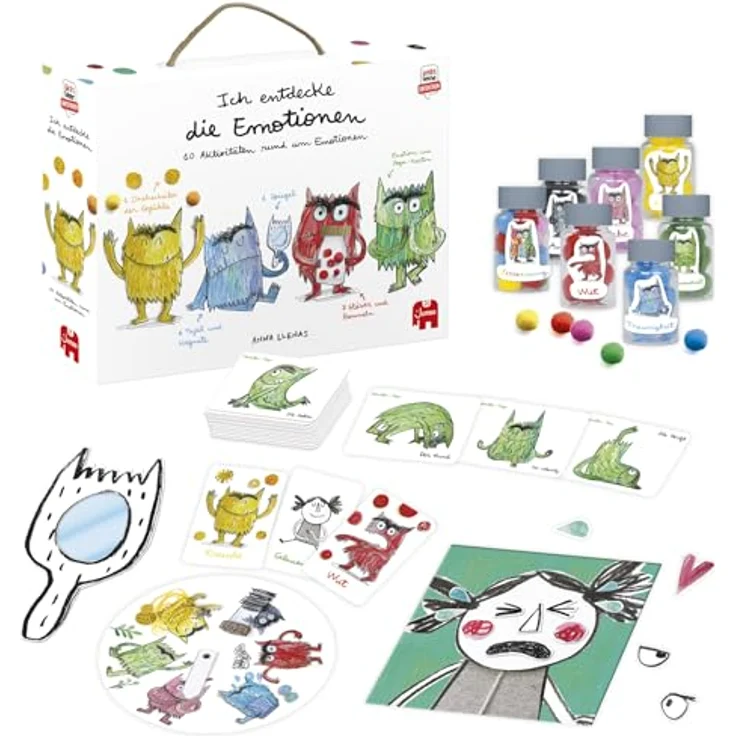 Jumbo Spiele Ich entdecke die Emotionen, Lernspiel mit 24 Karten, Emotionen-Drehscheibe, Spiegel und Magnettafel – Bild 5