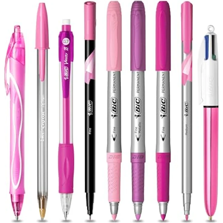 BIC Pink & Purple Stifte Set: Kugelschreiber, Fineliner, Bleistifte, Tintenroller & Permanent Marker, Metallic-Rosa Etui – Bild 2