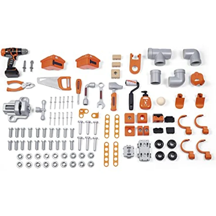 Smoby Toys - Black+Decker Mega Werkbank Center (100 Teile) - Spielzeug-Werkstatt für Kinder ab 3 Jahren mit Werkzeug, Nagelbrett, Autobausatz & mechanischem Akkuschrauber – Bild 4