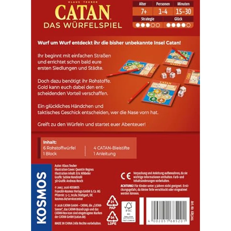Kosmos CATAN - Das Würfelspiel, Strategiespiel mit 6 hochwertigen Würfeln, Spielblock und Bleistiften, für 1-4 Spieler ab 7 Jahren – Bild 2
