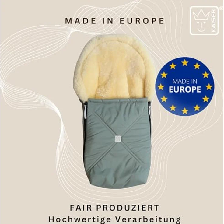 Kaiser Lammfell-Fußsack Emmy, warm und atmungsaktiv für Babyschalen & Babywannen, Salbei Green – Bild 2