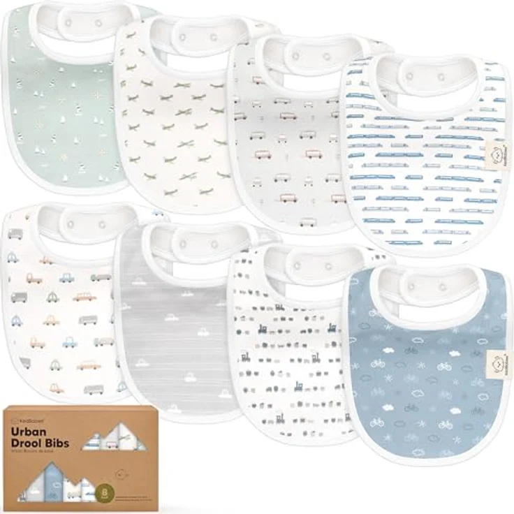KeaBabies 8-Pack Bio Lätzchen, niedliche und stylische sabber- und fütterlätzchen für Jungen und Mädchen, mit wasserdichtem Vlies, verstellbaren Druckknöpfen und Geschenkbox – Bild 1