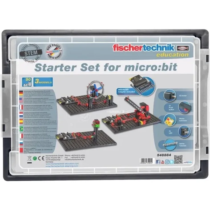 Fischertechnik Starter Set für micro:bit, Experimentierkasten mit 90 Einzelteilen und IO Adapter für Einsteiger in Programmierung und Robotik