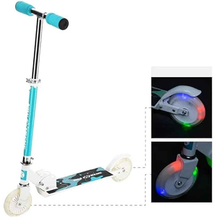 NILS EXTREME HD505 Cityroller, klappbar mit LED-Reifen, türkis, für Kinder und Jugendliche, max. Nutzergewicht 50kg – Bild 7