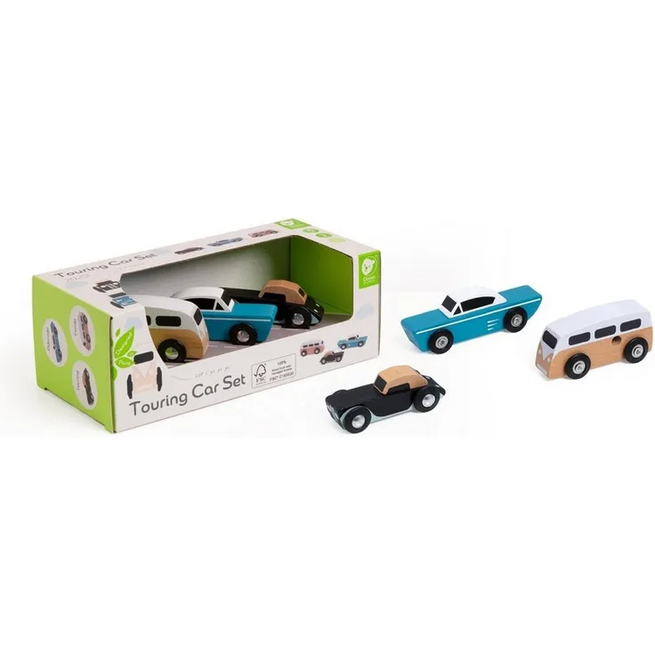 Classic World Holzauto-Set 3er Retro Fahrzeuge, kompatibel mit Holzschiene, ab 18 Monaten, FSC-zertifiziertes Ahornholz