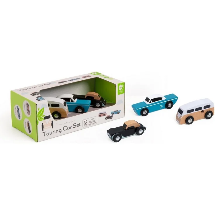 Classic World Holzauto-Set 3er Retro Fahrzeuge, kompatibel mit Holzschiene, ab 18 Monaten, FSC-zertifiziertes Ahornholz