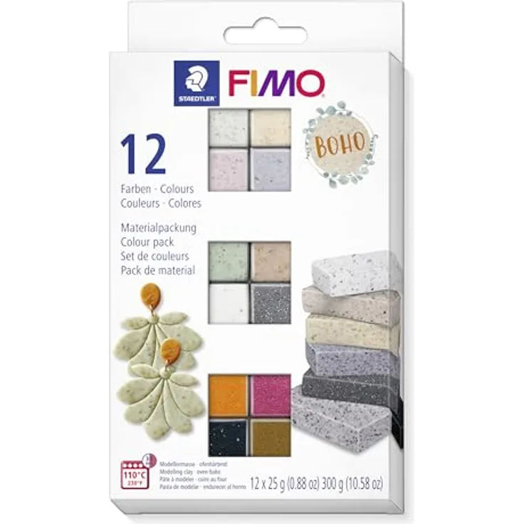 FIMO Modelliermasse Fimo Effect/Fimo Soft, 12 Farben Materialpackung (12-tlg), 12x25g, ofenhärtend, vielseitig mischbar