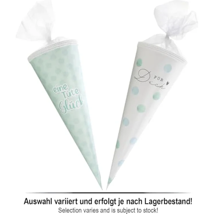 com-four® 2X Schultüte 40cm, Geschwisterschultüten aus Pappe mit Tüllverschluss, Zuckertüte für die Einschulung, Geschenkverpackung für Schulanfänger, Design-Auswahl variiert – Bild 4