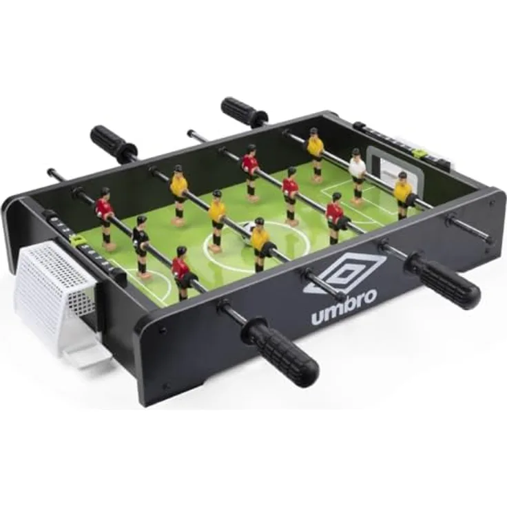 Umbro Mini Tischkicker - Kompakter Kickertisch mit 12 Spielern in Rot und Gelb, inkl. 2 Mini Fußballen, Schwarz