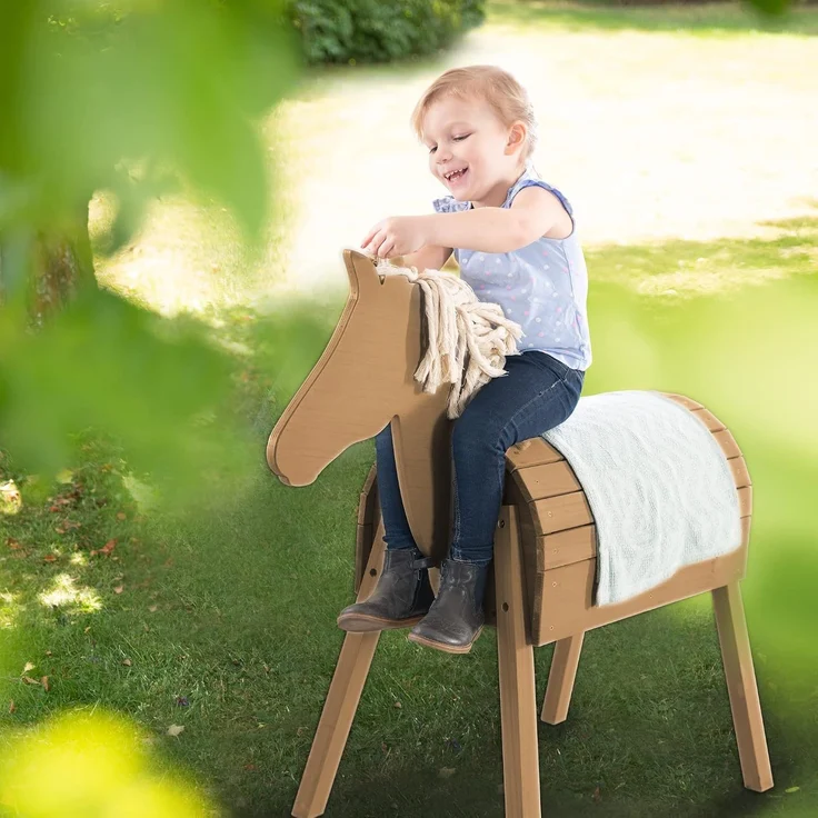 roba Outdoorspielpferd - Voltigierpferd - Gartenpferd mit Mähne und Schweif - Massivholz - Teak-Optik – Bild 2