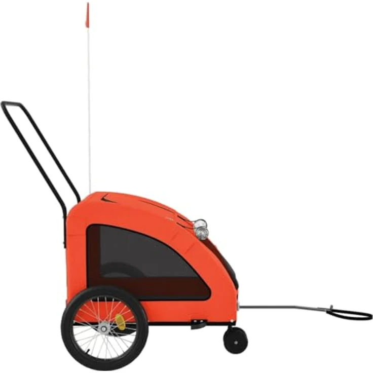 vidaXL Fahrradhundeanhänger Hunde Orange und Grau, Robuster Rahmen aus Eisen, Komfortables Oxford-Gewebe – Bild 8