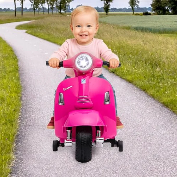 JAMARA Ride-on Vespa Mini pink, Elektrofahrzeug mit 8,4V Li-Ion Akku, Kippschutz und LED Scheinwerfer – Bild 2
