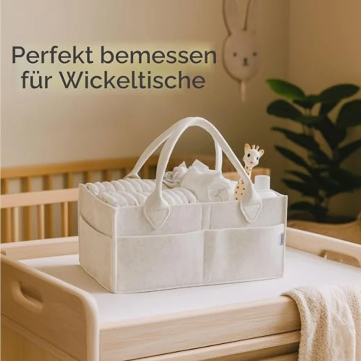 PUTSKA Windelkorb Organizer, großer Aufbewahrungskorb in Weiß mit 6 Außenfächern und 3 Innenfächern für die Wickelstation und Kinderzimmer-Deko – Bild 3
