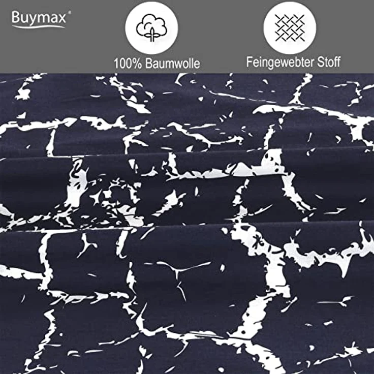 Buymax® Bettwäsche Set 155x220 cm, 4-teilig, 100% Baumwolle, ÖKO-TEX zertifiziert, mit Reißverschluss und 2 Kissenbezügen 80x80 cm, pflegeleicht, verschiedene Farben und Muster erhältlich – Bild 3