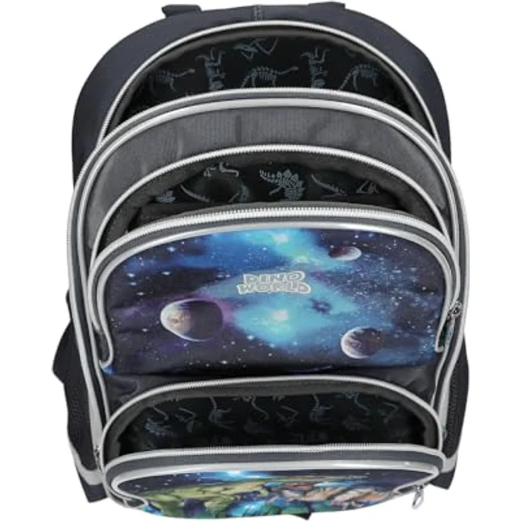 Depesche DINO World Schulrucksack GALAXY, dunkelblau, mit T-Rex Motiv, stufenlos verstellbaren Trägern und Mesh-Rückenteil – Bild 6