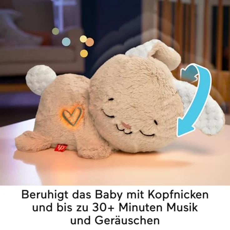 Fisher-Price Spieluhr für Babys Soothe & Settle Bunny tragbares Plüschspielzeug mit Musik, Licht und Bewegung für Neugeborene, HXG97 – Bild 3