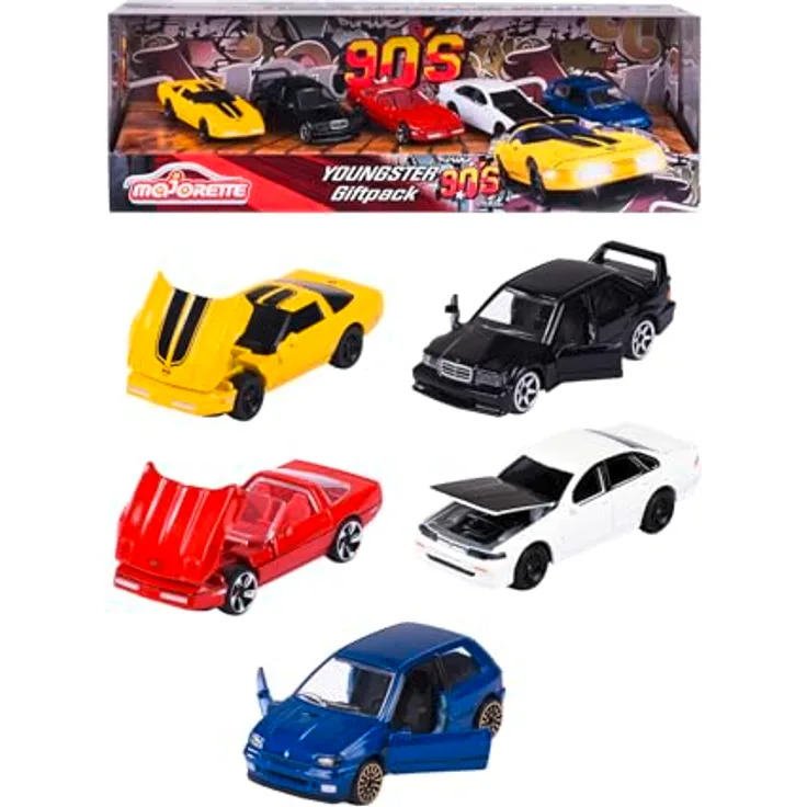Majorette Youngster 5 Pieces Giftpack, Spielzeugauto-Set mit 5 detailgetreuen 90er Jahren Modellen, hochwertige Metallausführung, ideal für Kinder ab 3 Jahren