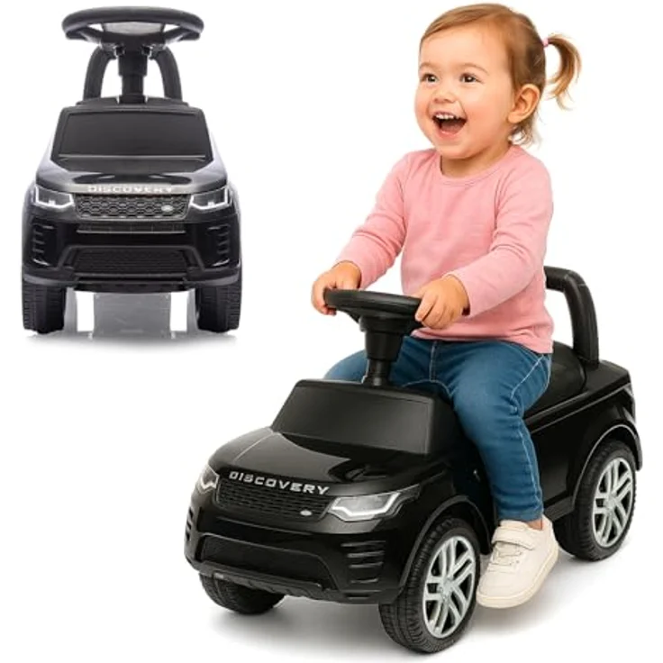 Schwarz Kitchen Rutscher Land Rover Discovery, 2in1 Fahrzeug für Kinder mit Hupe, Sirene und abnehmbarem Anhänger, schwarz – Bild 1